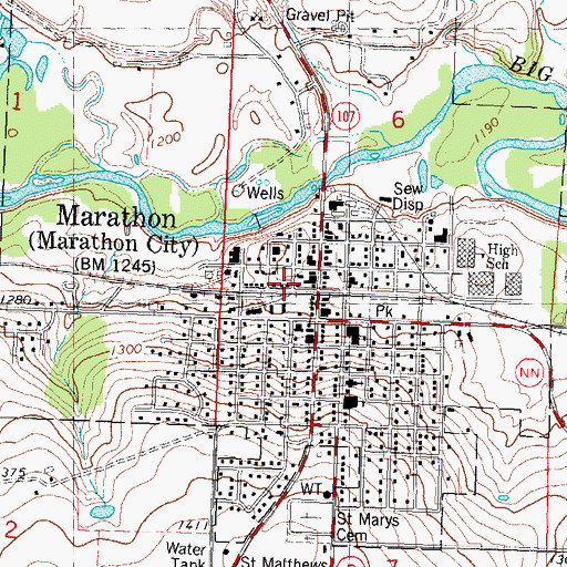 Topographic Map of Marathon Post Office, WI