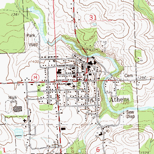 Topographic Map of Athens Post Office, WI