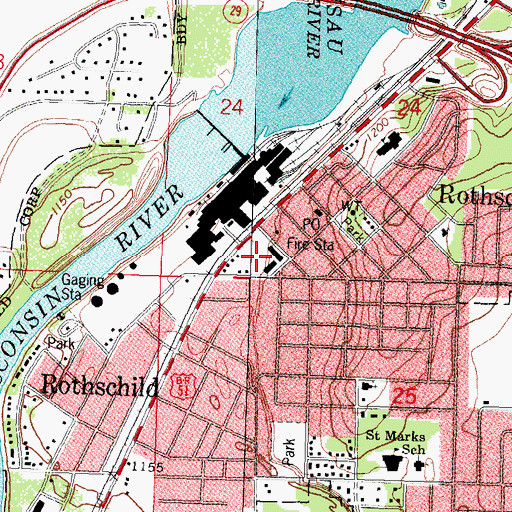Topographic Map of Marathon County Public Library Rothschild Branch, WI