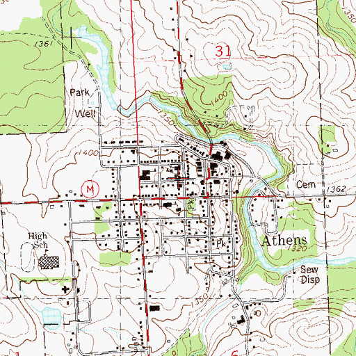 Topographic Map of Marathon County Public Library Athens Branch, WI