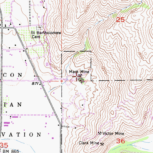 Topographic Map of Mack Mine, CA