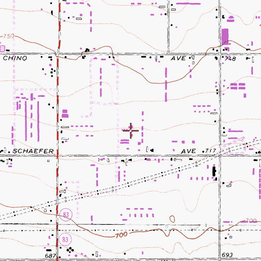 Topographic Map of Three Palms Dairy, CA