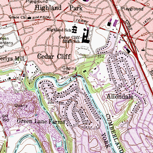 Topographic Map of Etters Bridge, PA