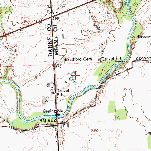 Topographic Map of Bradford Quarry, OH