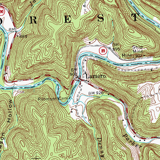 Topographic Map of Lamero Bridge, KY