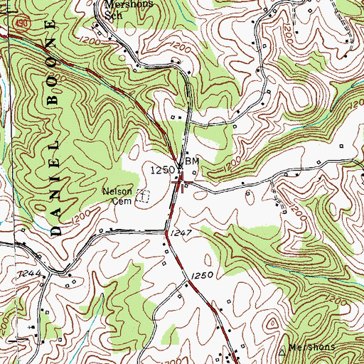 Topographic Map of Mershons Tavern (historical), KY