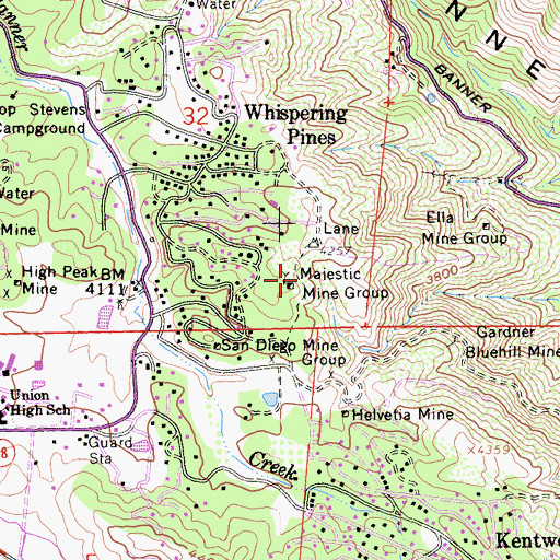 Topographic Map of Majestic Mine Group, CA