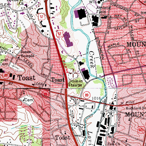 Topographic Map of Bright Leaf Drive-In (historical), NC