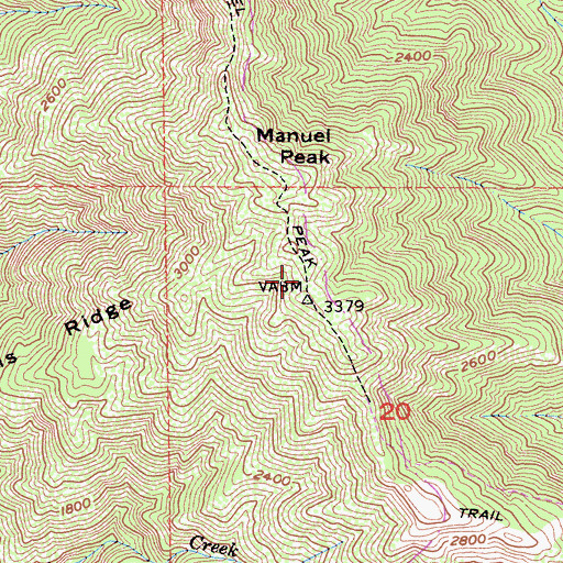 Topographic Map of Manuel Peak Trail, CA