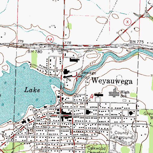 Topographic Map of Weyauwega Wastewater Treatment Plant, WI