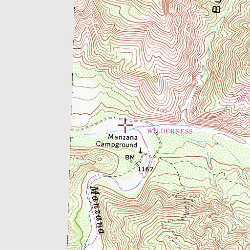 Topographic Map of Manzana Creek, CA