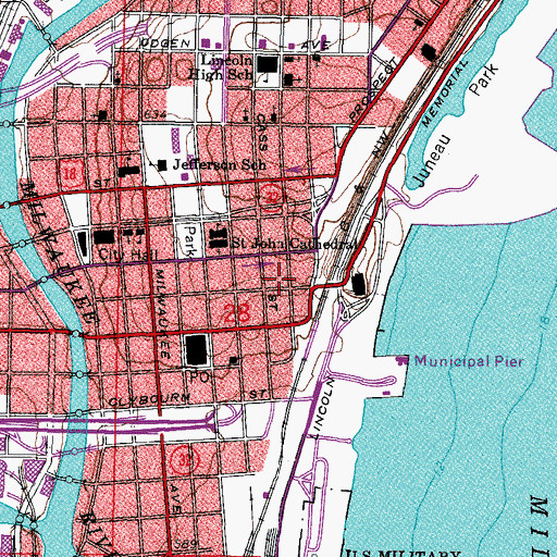 Topographic Map of Northwestern Mutual Tower, WI