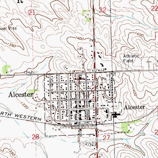 Topographic Map of Alcester Public Library, SD