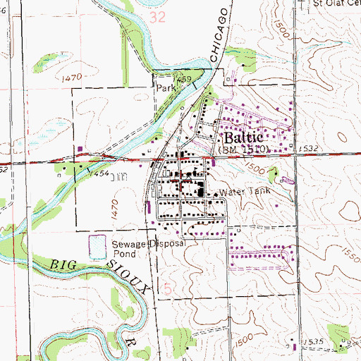 Topographic Map of Baltic Branch Library, SD