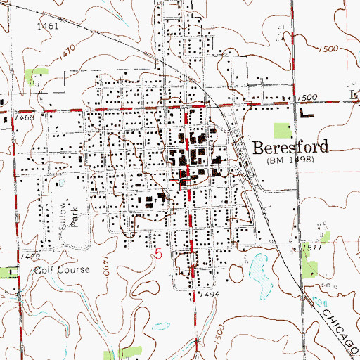 Topographic Map of Beresford Public Library, SD