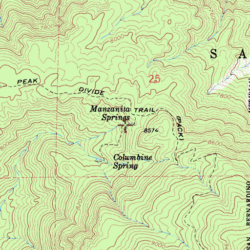 Topographic Map of Manzanita Springs, CA