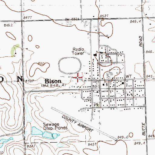 Topographic Map of Bison Public Library, SD