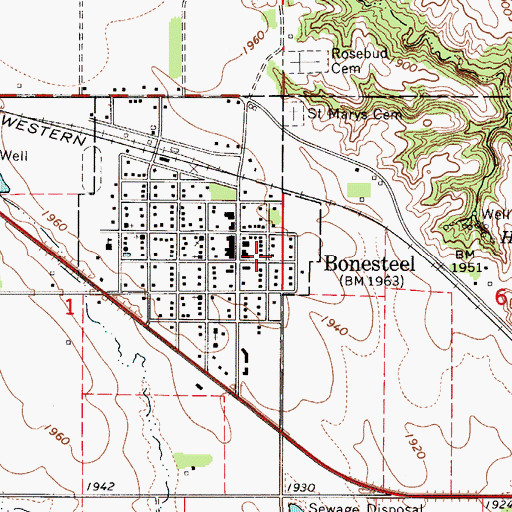 Topographic Map of Bonesteel Public Library, SD