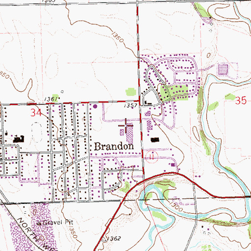 Topographic Map of Brandon Branch Library, SD