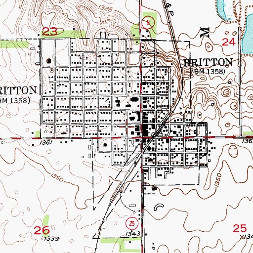 Topographic Map of Britton Public Library, SD