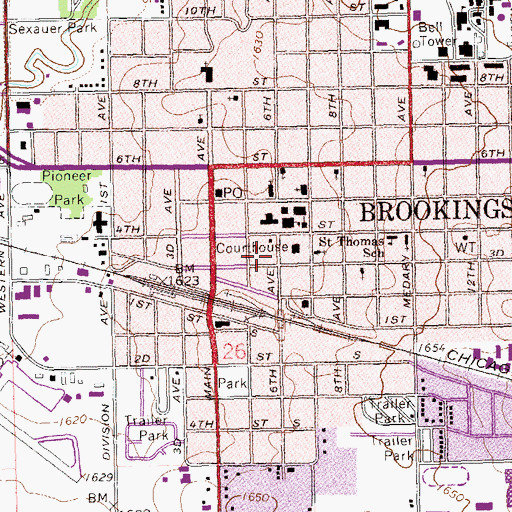 Topographic Map of Brookings Public Library, SD