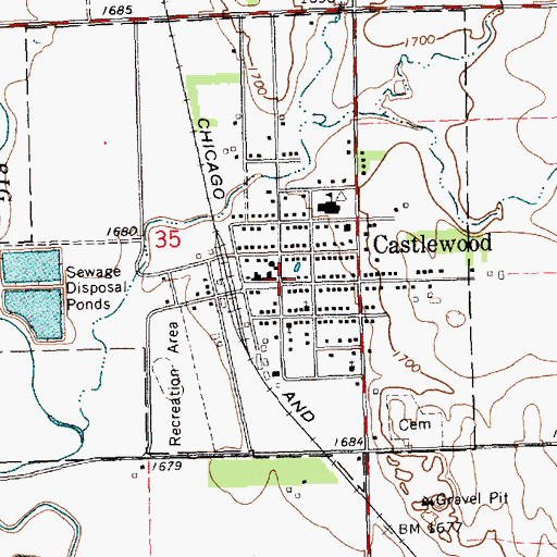 Topographic Map of Castlewood Public Library, SD