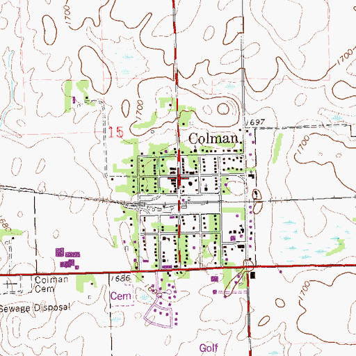 Topographic Map of Colman Branch Library, SD