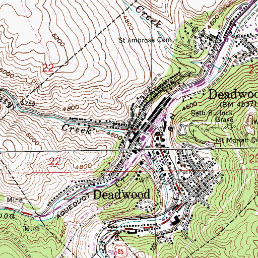 Topographic Map of Deadwood Public Library, SD