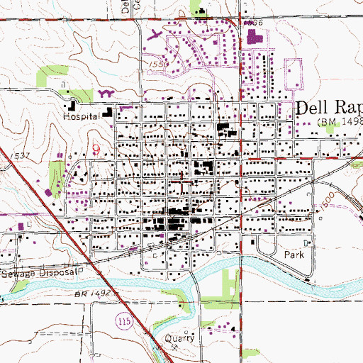 Topographic Map of Dell Rapids Carnegie Public Library, SD