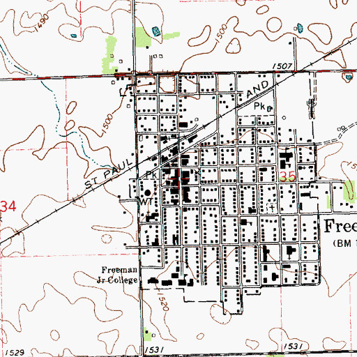 Topographic Map of Freeman Public Library, SD