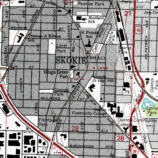 Topographic Map of Skokie Theatre, IL