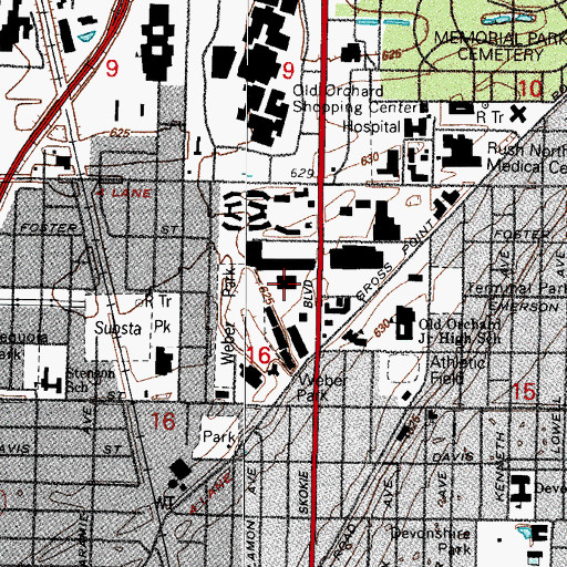 Topographic Map of Old Orchard Theater (historical), IL