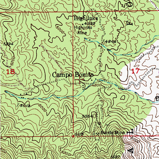 Topographic Map of Campo Bonito, AZ