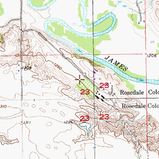 Topographic Map of Rosedale Cemetery, SD