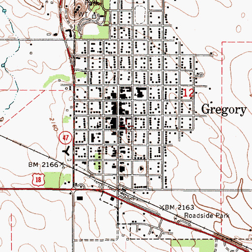 Topographic Map of Gregory Public Library, SD