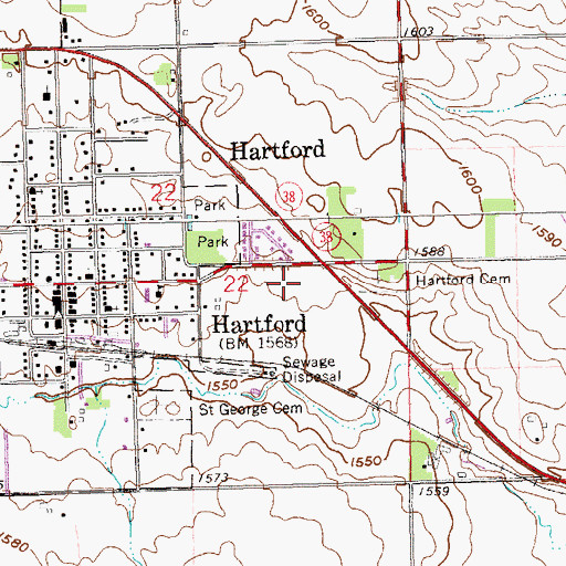 Topographic Map of Hartford-West Central Branch Library, SD