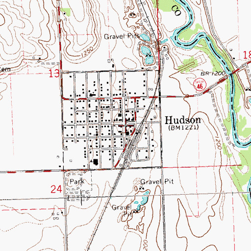 Topographic Map of Hudson Public Library, SD
