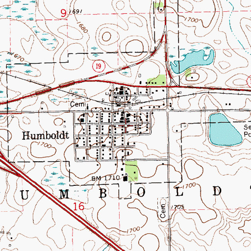 Topographic Map of Humboldt Branch Library, SD