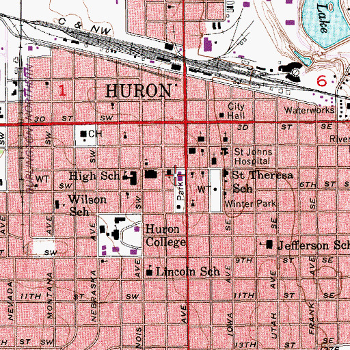 Topographic Map of Huron Public Library, SD