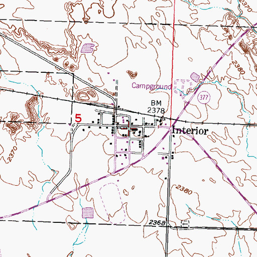 Topographic Map of Interior Branch Library, SD