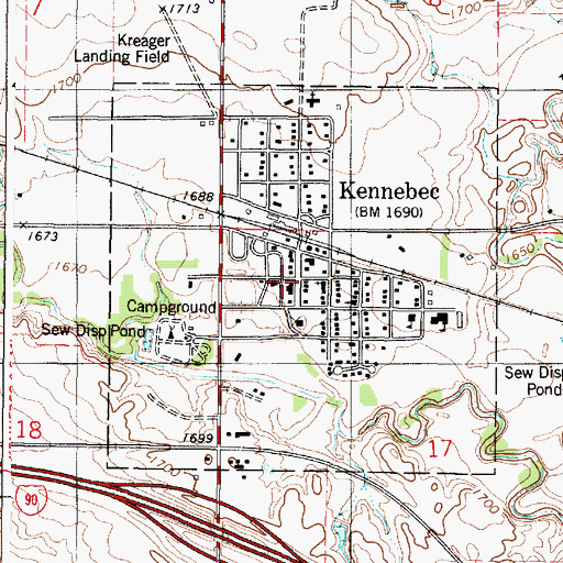 Topographic Map of Kennebec Public Library, SD