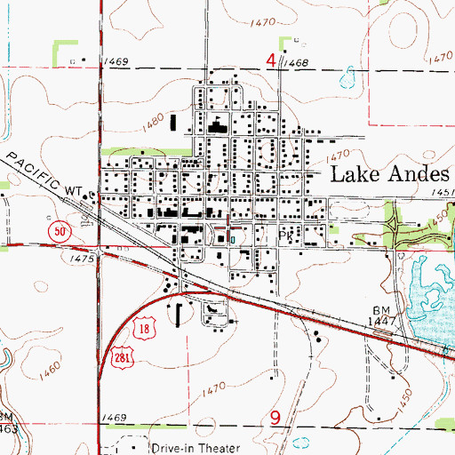 Topographic Map of Lake Andes Carnegie Library, SD