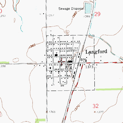Topographic Map of Langford Public Library, SD