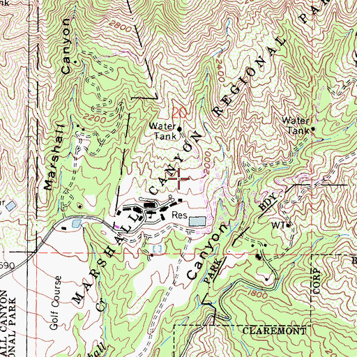 Topographic Map of Marshall Canyon Regional Park, CA