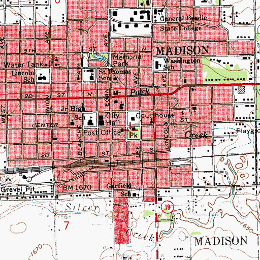 Topographic Map of Madison Public Library, SD