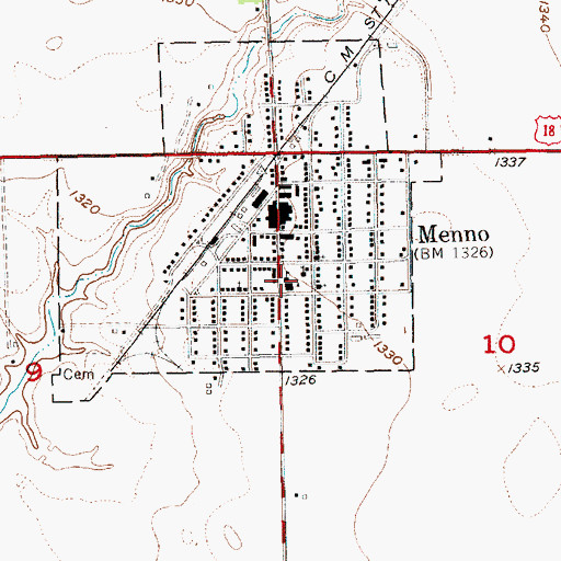 Topographic Map of Menno Community/School Library, SD