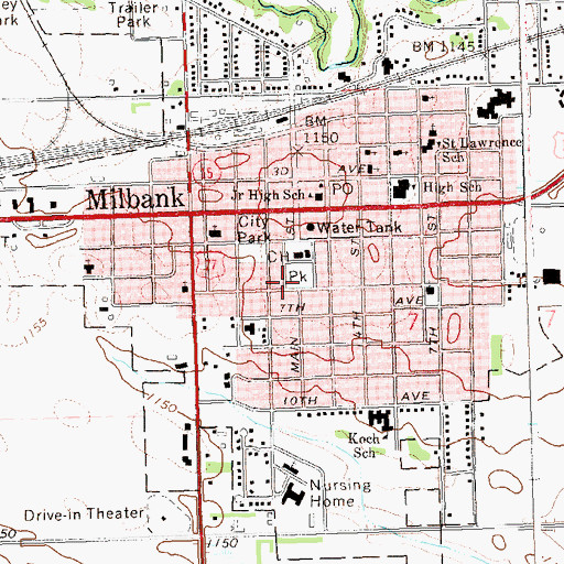 Topographic Map of Grant County Public Library, SD