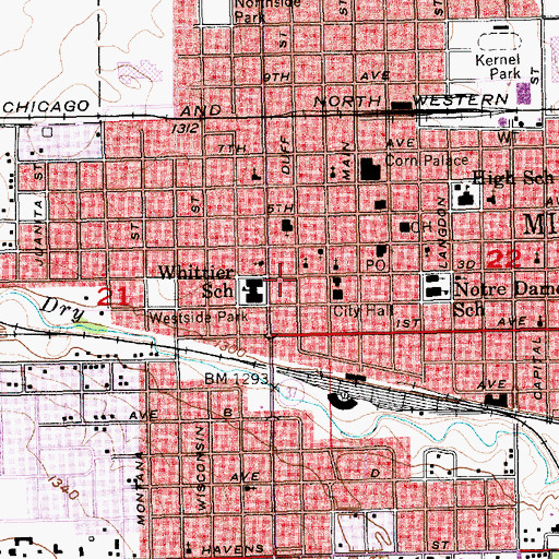 Topographic Map of Mitchell Public Library, SD