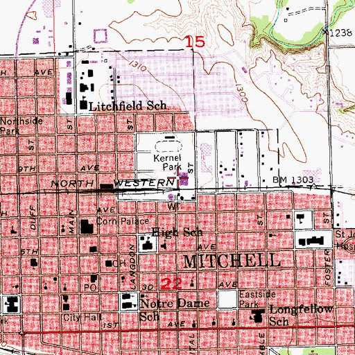 Topographic Map of Mitchell Technical Institute Library, SD