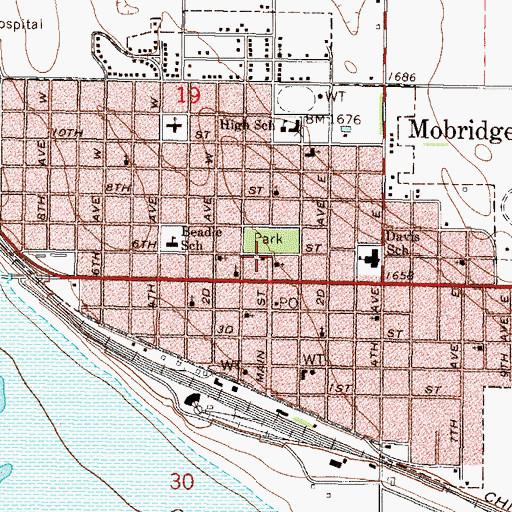 Topographic Map of A H Brown Public Library, SD